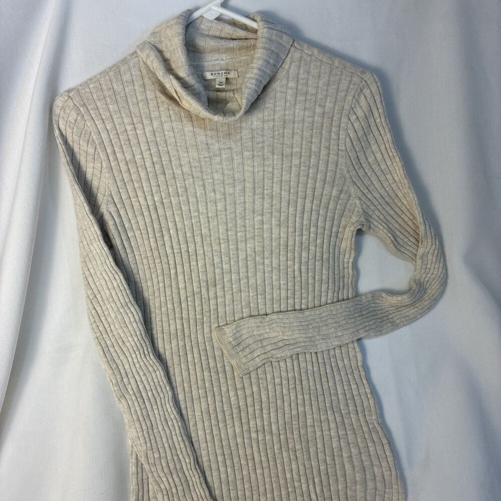 SONOMA Women's Sweater Size M Color Ivory White Long sleeves Knit Cotton Rayon